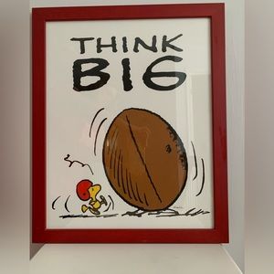 Peanuts Woodstock Think Big print 18”X20” red wood frame.